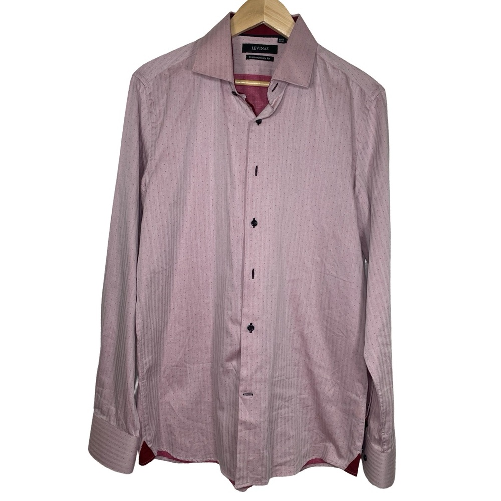 Levinas men’s contemporary fit 100% cotton maroon dress shirt 055